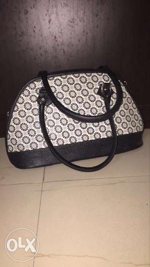 White And Black Floral Leather Handbag