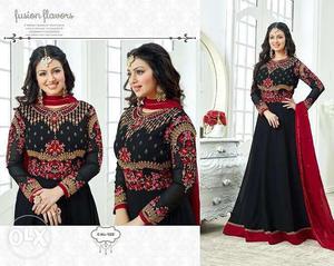 Women's Black And Red Sari Dress Collage