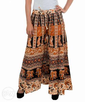 Women's Brown And Black Fair Isle Printed Skirt
