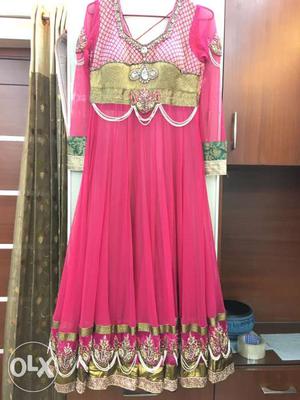 Women's Gold And Pink Sari Dress