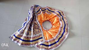 Women's Orange And Blue Skirt And Dupatta