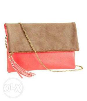Women's Pink And Brown Suede Sling Bag