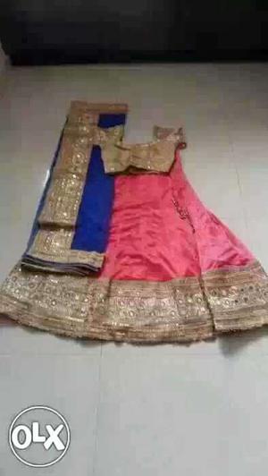 Women's Red, Blue And Brown Sari