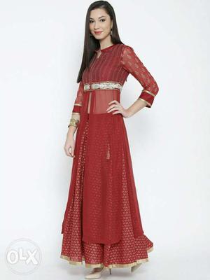 Women's Red Long Sleeve Maxi Dress