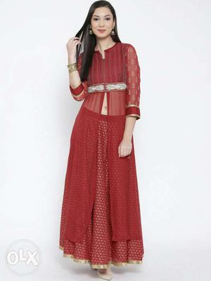 Women's Red Long-sleeve Maxi Dress