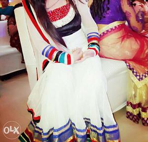 Women's White And Purple Traditional Dress