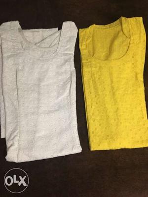 Women's White And Yellow Floral Tank Tops