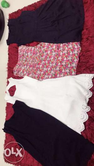 Women's White, Black And Pink Dress