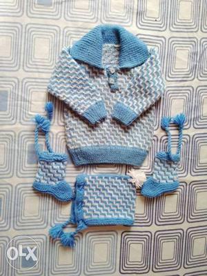 100% Hand knitted Woolen baby set (sweater set)