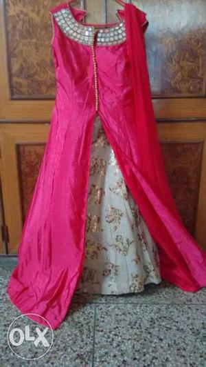 3 piece Dress with Pink silk kurti,lehenga and