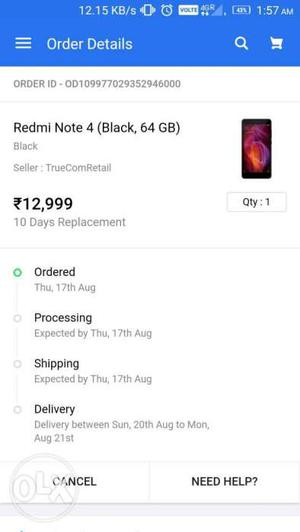 All New Redmi Note 4 Black Colour 4gb Ram 64 Gb