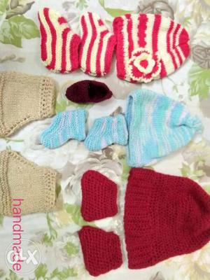 Baby caps with shoes set.. handmade art.. very