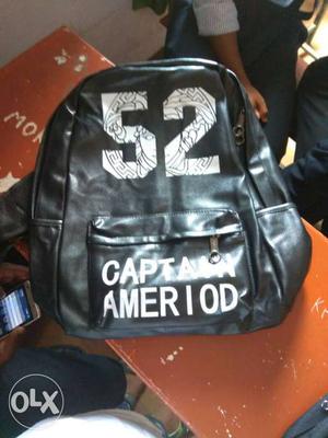 Black 52 Captain Ameriod Print Backpack