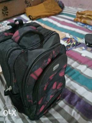 Black And Pink Floral Print Backpack