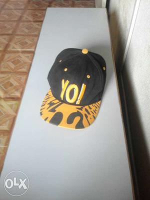 Black And Yellow Yo! Printed Fitted Cap