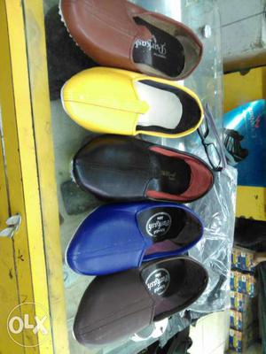 Brown, Blue And Black Slip On Shoes