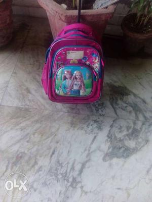 Children's Pink And Purple Barbie Themed Backpack