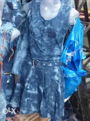 Faded Blue Sleeveless Midi Dress