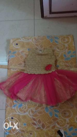 Girl's White And Pink Sleeveless Mini Dress