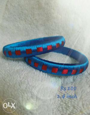 New Blue Pink Hand made Silk Threaded Bangles Size: 2.4 inch