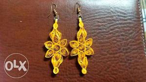 Quilling earrings Hand made Colour yellow
