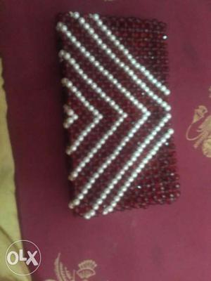 Red And White Beaded Wallet
