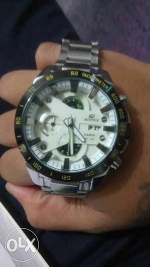 Round White-and-black Casio Edifice Chronograph Watch With