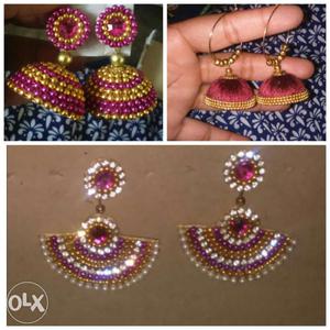 Silk Thread Jhumkas and beads jhumka