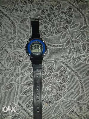 Tonneau Blue And Black Digital Watch