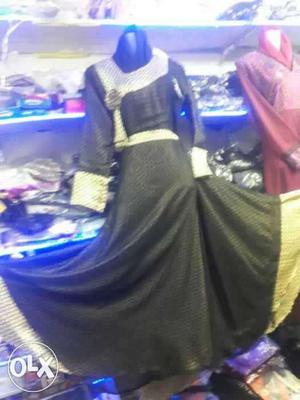 Women's Black And Brown Long Sleeve Gown
