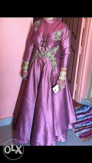 Women's Pink Rhinestone Long Sleeve Traditional Dress