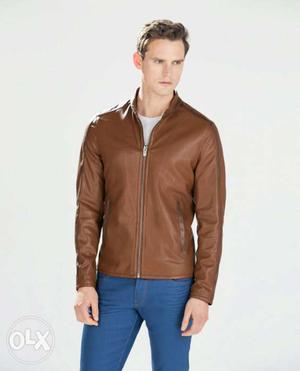 Zara-men's Brown Leather Jacket