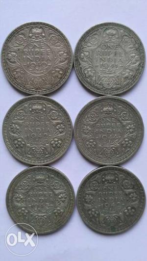 6 British period indian silver coins