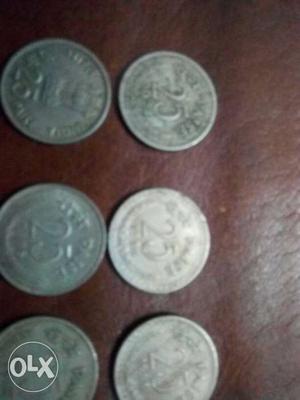 6 piece antique 25 paise coin