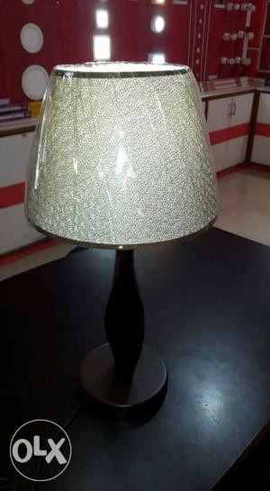 Black Wooden Base Grey Lampshade Table Lamp