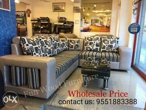 Black-and-gray Striped Fabric Sectional Sofa at offer price