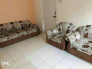 Brown And Beige Floral Sofa Set