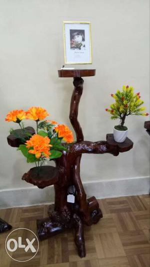Brown Drift Wood Rack With Artificial Flowers