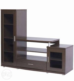 Brown Wooden Tv Rack With Drawer Cabinet And Shelf