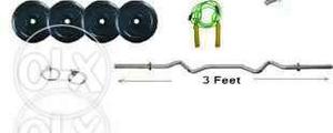 Ez-curl Weight Bar, Four Weight Plates And Green Jump Rope