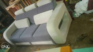 Gray And Blue Fabric 3-seat Sofa