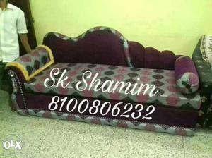 Gray, Purple And Black Damask Suede Sofa