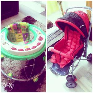 Green And White Walker; Red And Blue Convertible Stroller