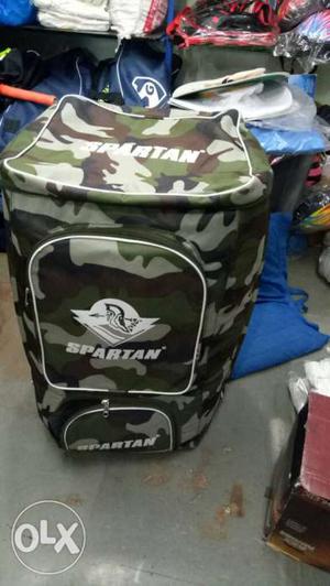 Green, Brown, And White Camouflage Spartan Duffle Bag