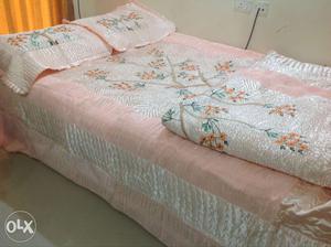 Imported unused satin bed sheet, bedcover and 2