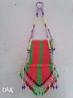Macrame Jhula (New) In Light Green & Red Color