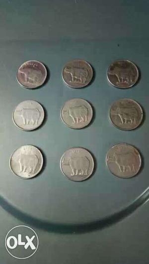Nine 25 Indian Paise Coin Collection
