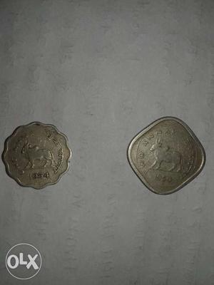 One Anna and two anna coins of 
