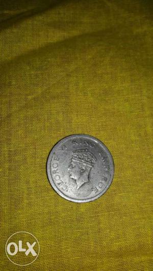 One Rupee Round Silver George Commemorative Coin.