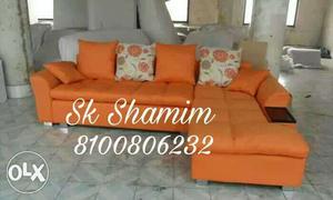 Orange tufted sectional sofa at cost rate